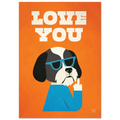 Full view of Love You Shih Tzu artwork with cream “Love You” text above a dog in blue sunglasses raising its middle finger.