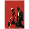Full view of Let’s Do Business artwork showing a woman in a red dress carrying a handbag beside a man in a dark suit.