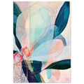 Full view of Blooming Flowers artwork, with oversized pastel petals, dark teal leaves and layered textures.